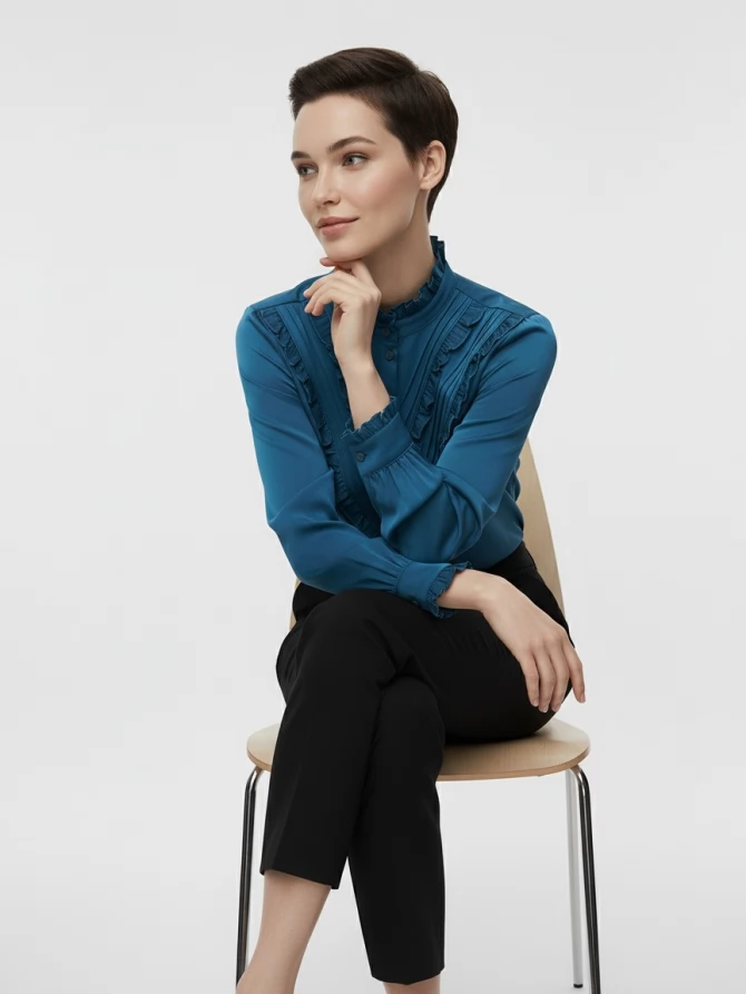 Блузка с рюшами OD-884-2 морская волна