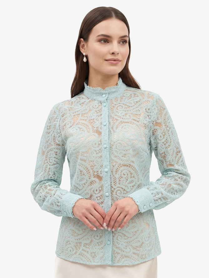Блузка из кружевной ткани OD-977-4 бирюзовый