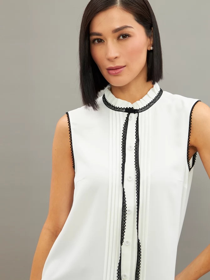 Блузка без рукавов с отделкой из тесьмы OD-973-1 белый