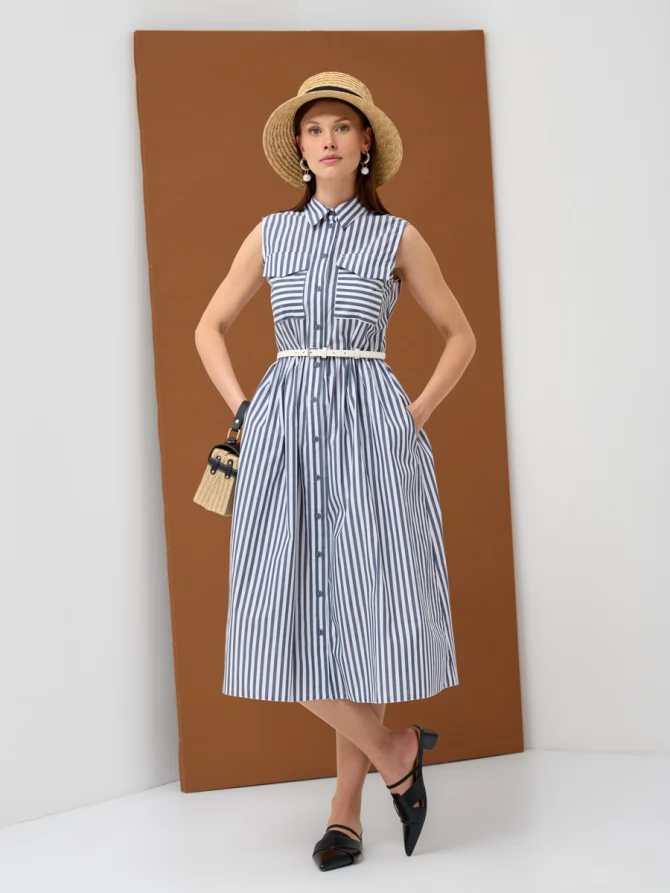 Платье хлопок OD-800-2 полоса синяя