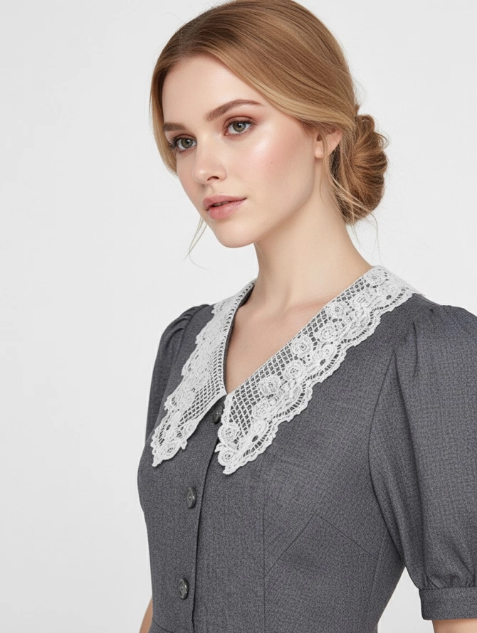 Платье с кружевным воротником OD-888-1 серый