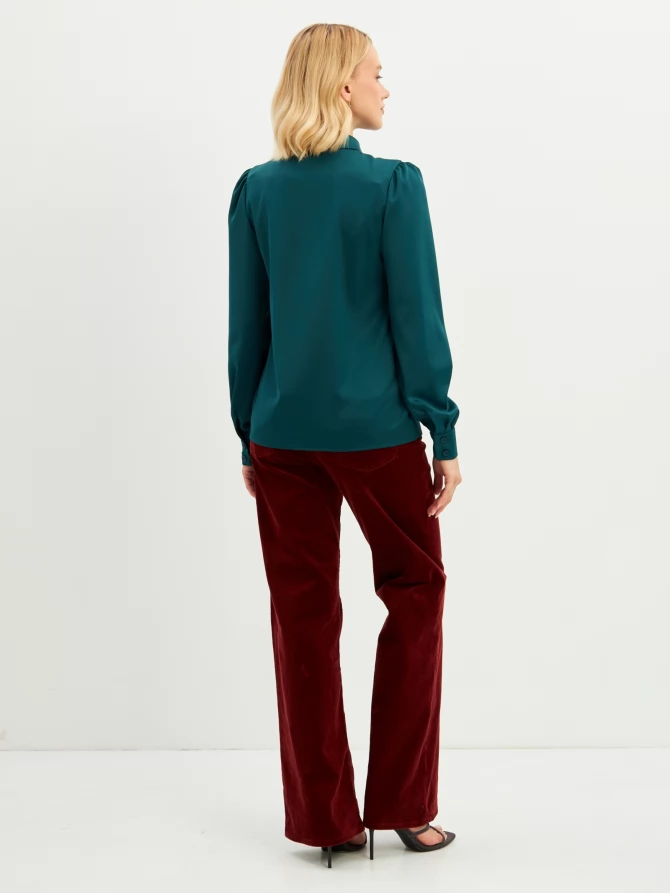 Блузка с кружевом на полочке OD-892-1 т.зеленый