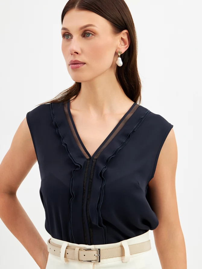 Топсо вставкой из органзы OD-975-2 синий