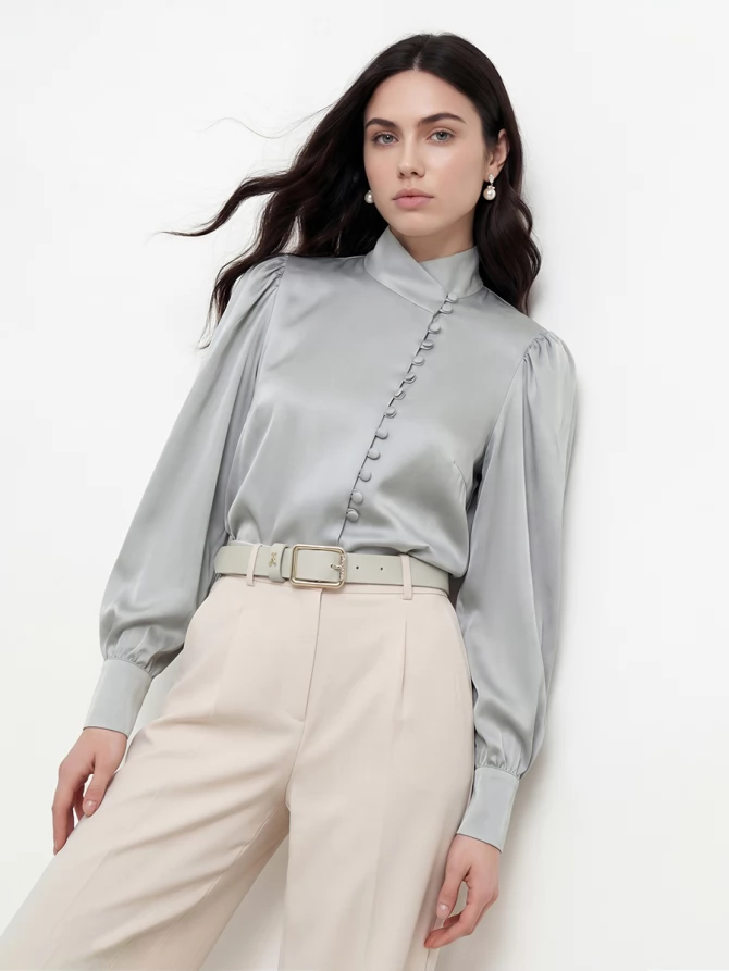 Блуза-косоворотка много пуговиц OD-550-18 полынь