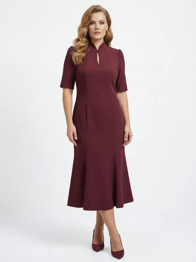 Платье воротник-капля OD-761-3  бордо