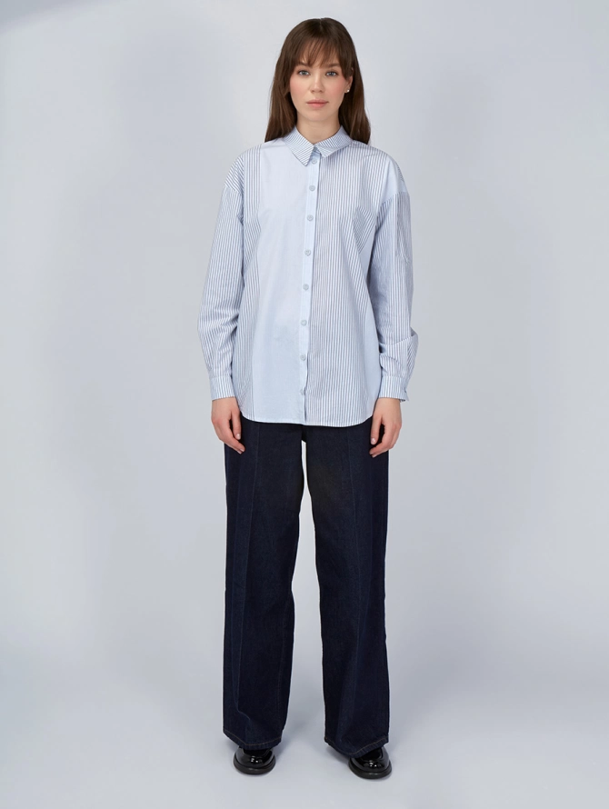 Рубашка полосатая хлопковая серо-голубая