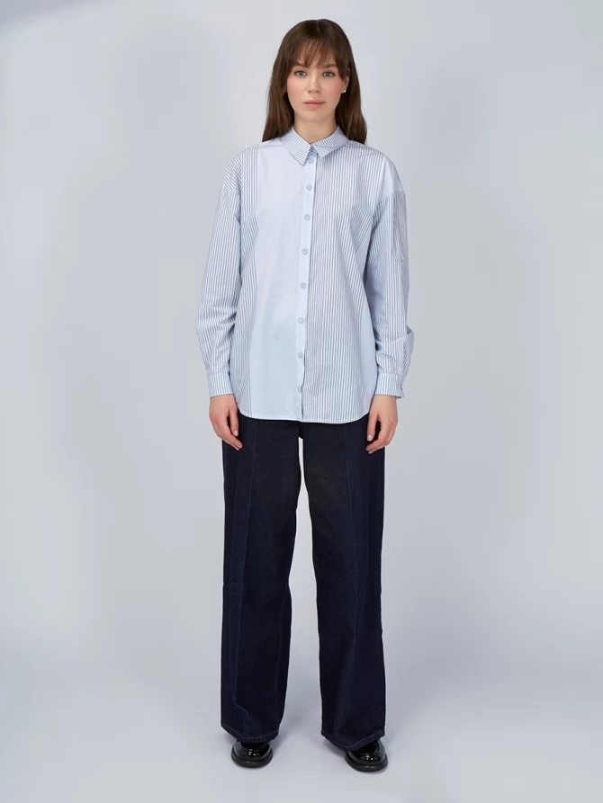 Рубашка полосатая хлопковая серо-голубая
