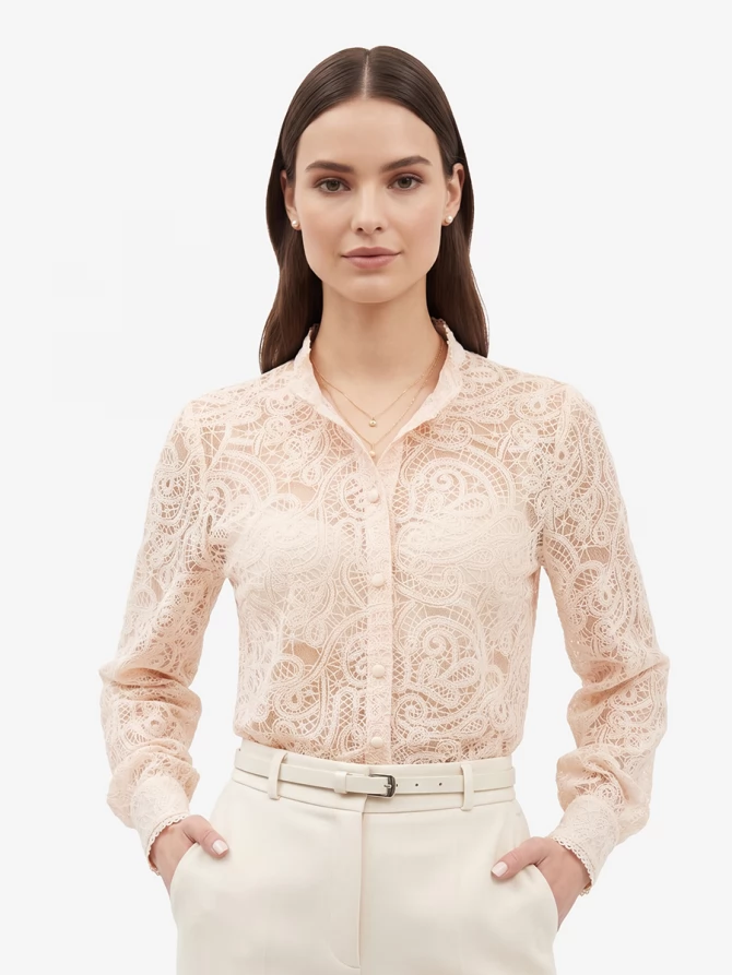 Блузка из кружевной ткани OD-977-3 лосось