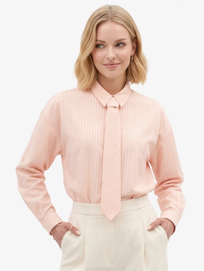 Рубашка полоса с галстуком OD-918-3 персик