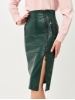 Юбка из эко-кожи с 3-мя молниями OD-863-3 т.зеленый