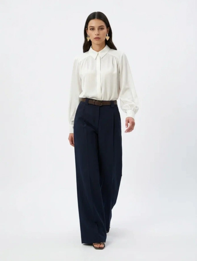 Блузка со сборкой и съемной пуговицей OD-971-1 белая