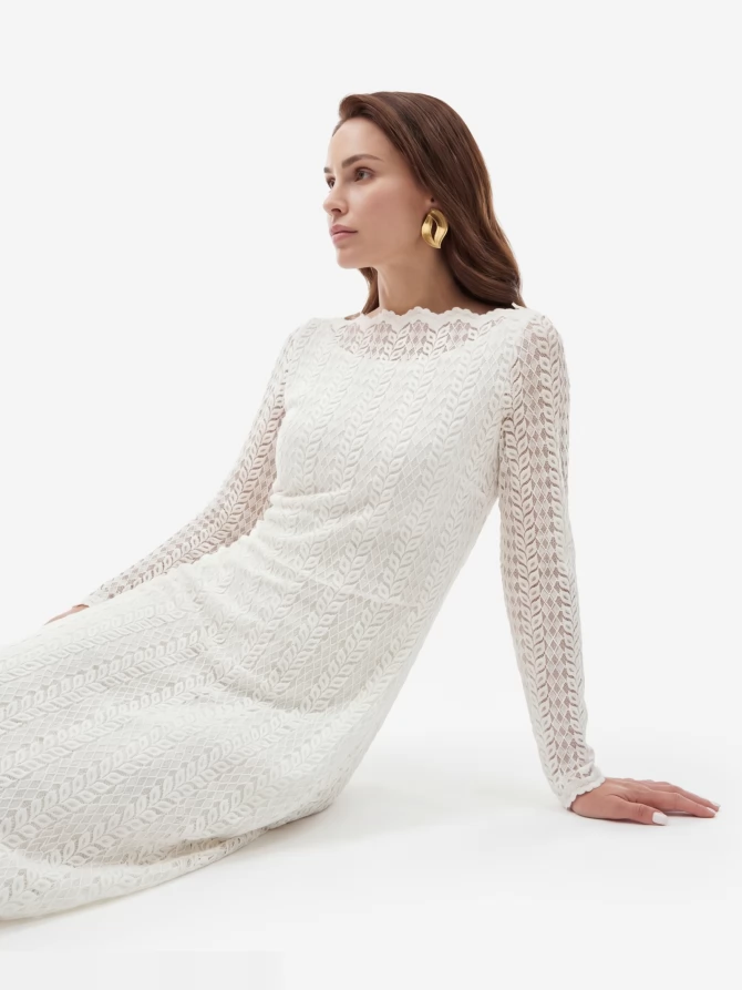 Платье из трикотажного кружева OD-904-4 белое