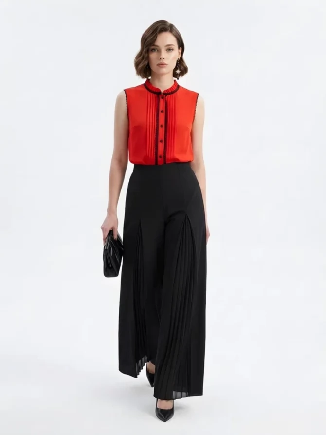 Блузка без рукавов с отделкой из тесьмы OD-973-3 красный