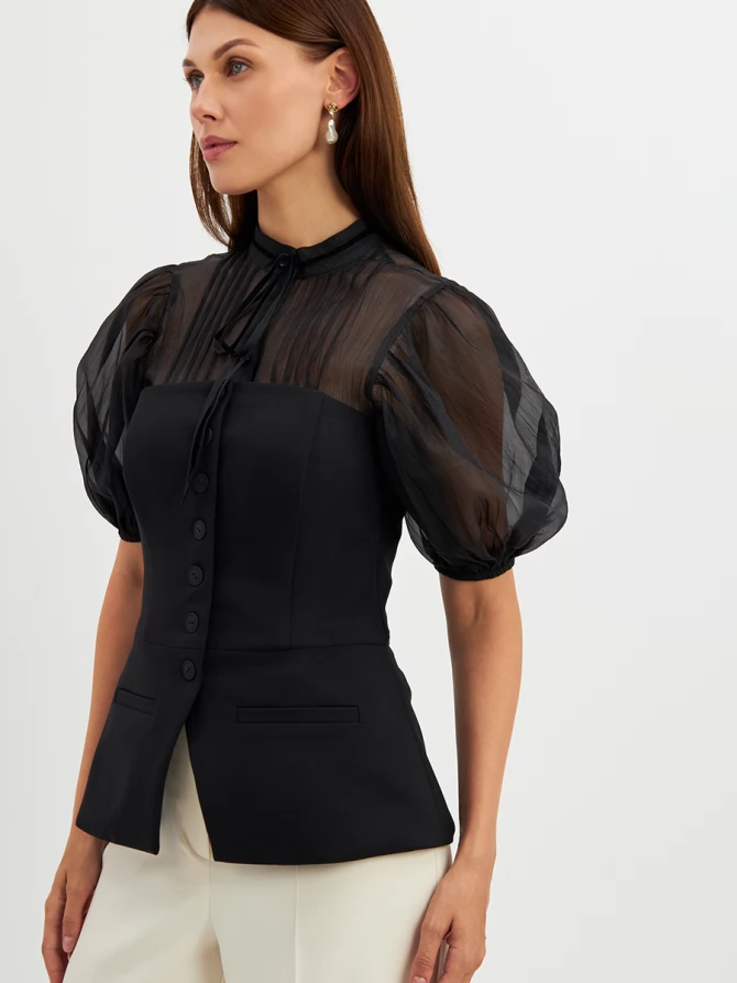 Блузка (корсет) из костюмной ткани на подкладке OD-908-1 черный