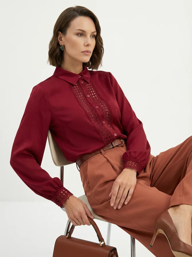 Блузка с кружевом OD-808-2 бордовый