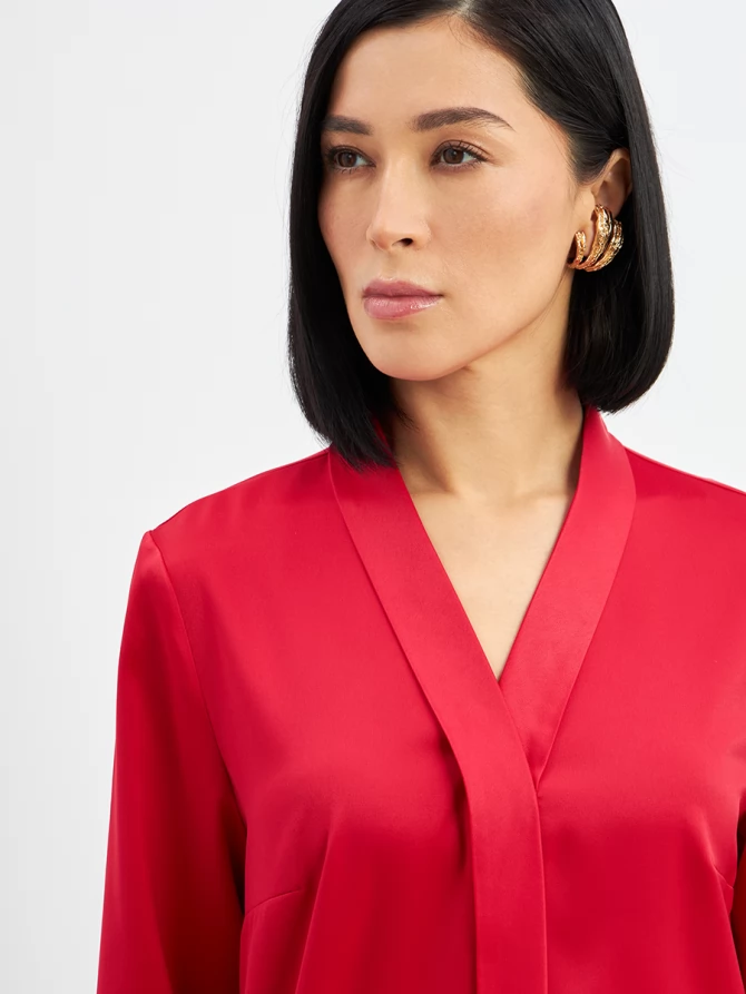 Блузка из сатина с V вырезом OD-8071-4 красный