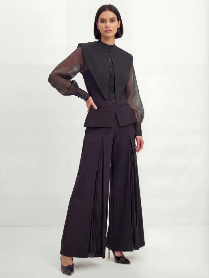 Блузка из органзы со съемным воротником OD-930-3 черный