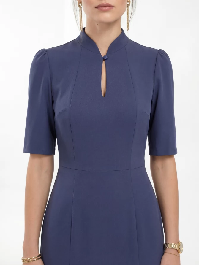 Платье воротник-капля OD-761-4 синий джинс