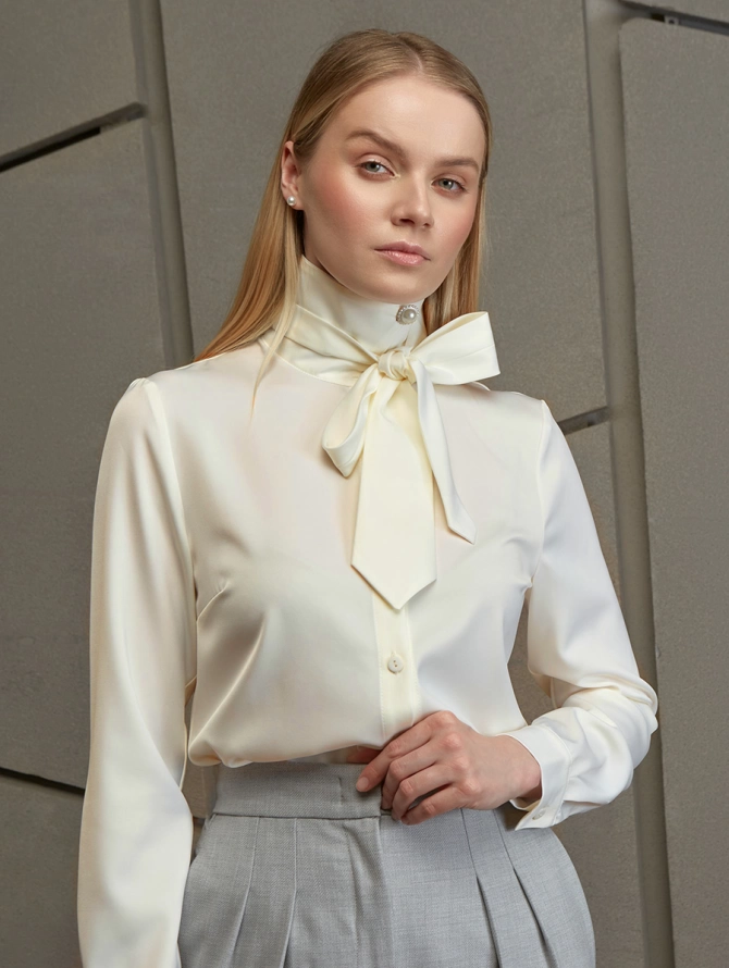 Блузка с галстуком OD-881-7 сливочный