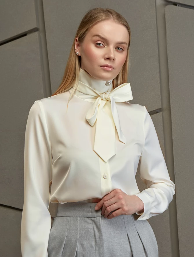 Блузка с галстуком  OD-881-7 сливочный