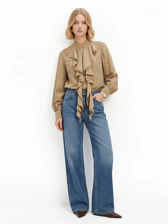 Блузкас отлетными рюшами OD-914-2 хаки