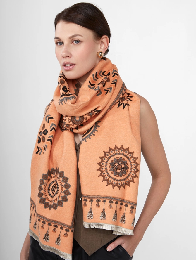 Палантин женский двусторонний с этническим орнаментом RH10-241-1