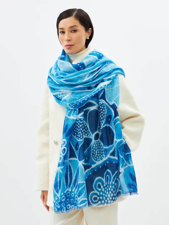 Палантин женский двусторонний с рисунком арт-деко D2H-135-4