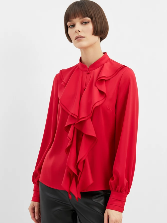 Блузка с отлетными рюшами OD-914-4 красный