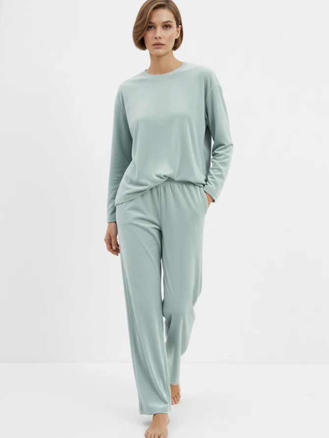 Костюм из велюра со съемным капюшоном и резинкой в комплекте OD-1009-2 зеленый