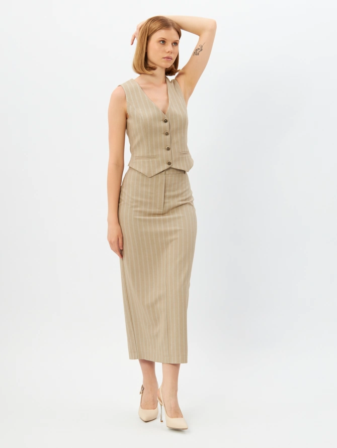 Юбка из костюмной ткани в полоску OD-921-2 капучино