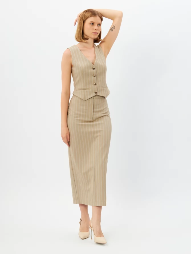 Юбка из костюмной ткани в полоску OD-921-2 капучино