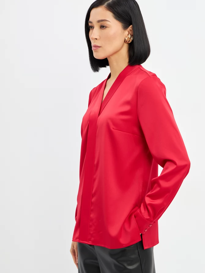 Блузка из сатина с V вырезом OD-8071-4 красный