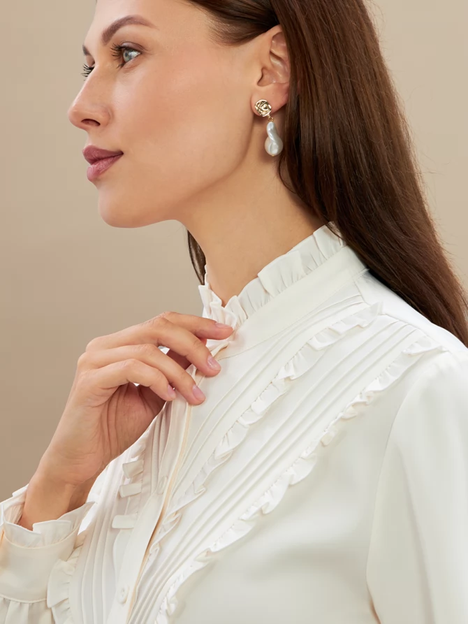 Блузка с рюшами OD-884-5 сливочный