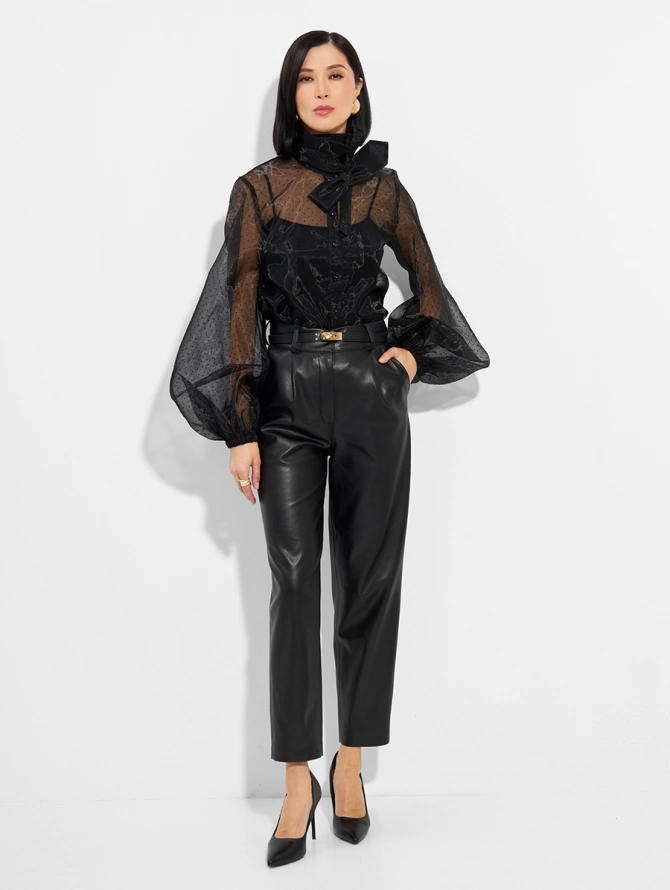 Блузка из органзы с мушками и галстуком OD-986-1 черный