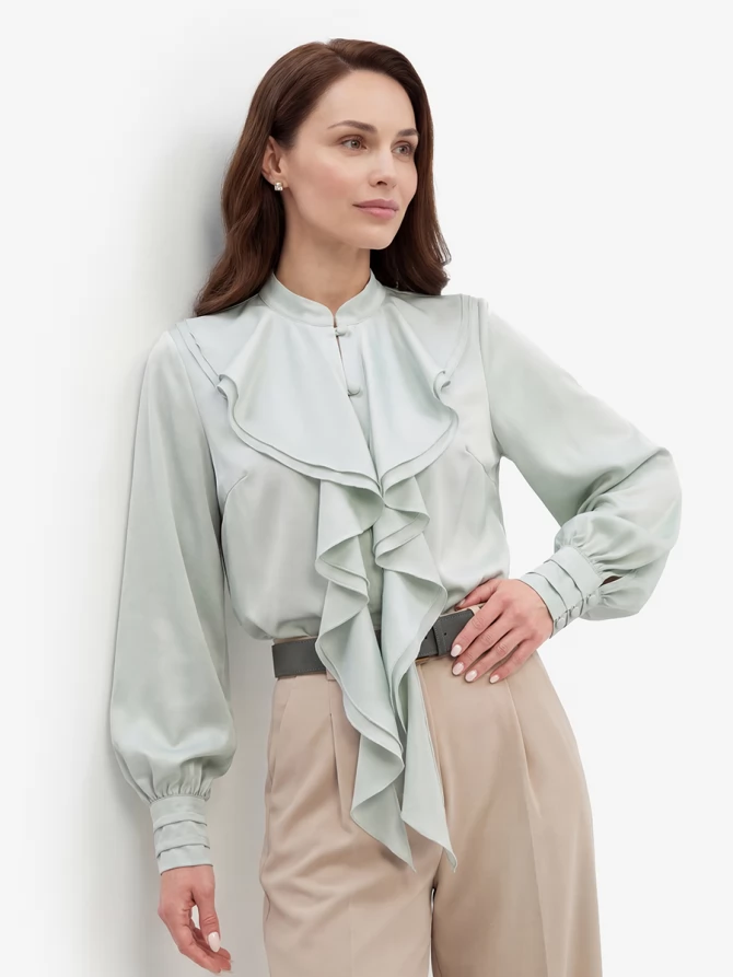 Блузка с отлетными рюшами OD-914-7 полынь
