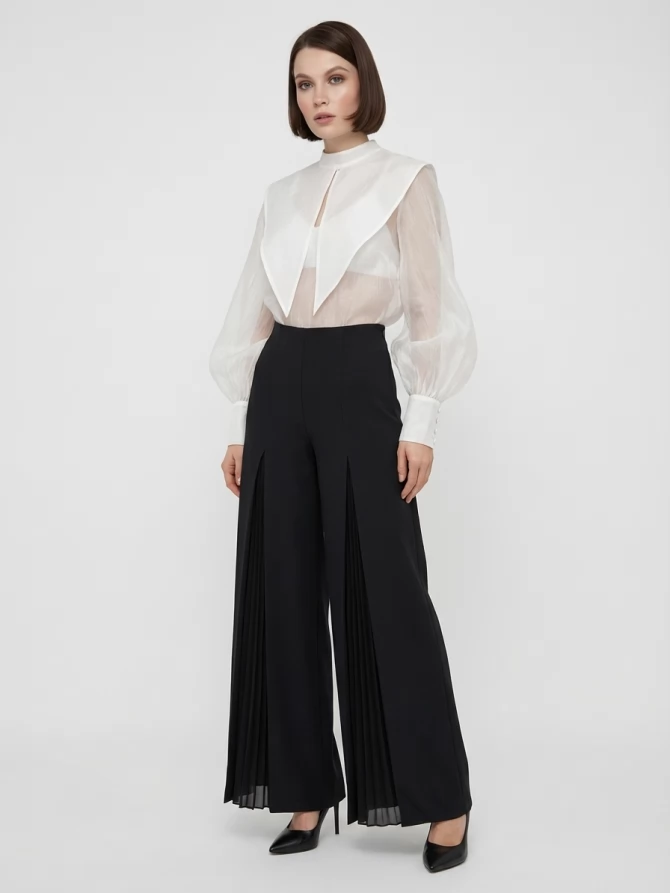 Блузка из органзы со съемным воротником OD-930-1 синий