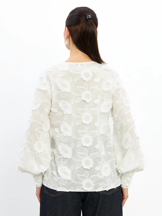 Блуза с обьемной вышивкой OD-987-1 белый ( обьемный цветок)