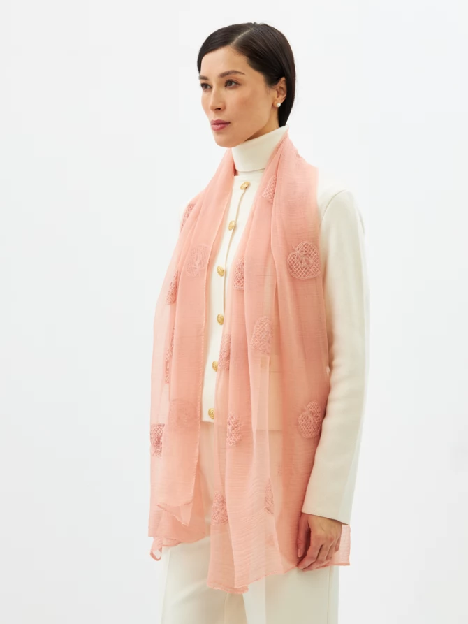 Палантин двусторонний из жатого шифона с арт-деко вышивкой