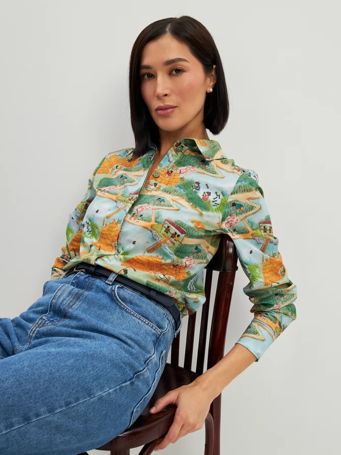 Блузка классик с контраст.стойкой OD-737-16 китайские дети