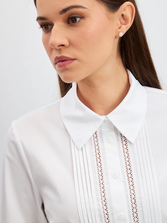 Блузка из хлопка со складками и кружевом OD-972-1 белый