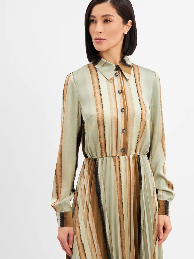 Платье с юбкой плиссе OD-883-2 коричневая с серой полосой