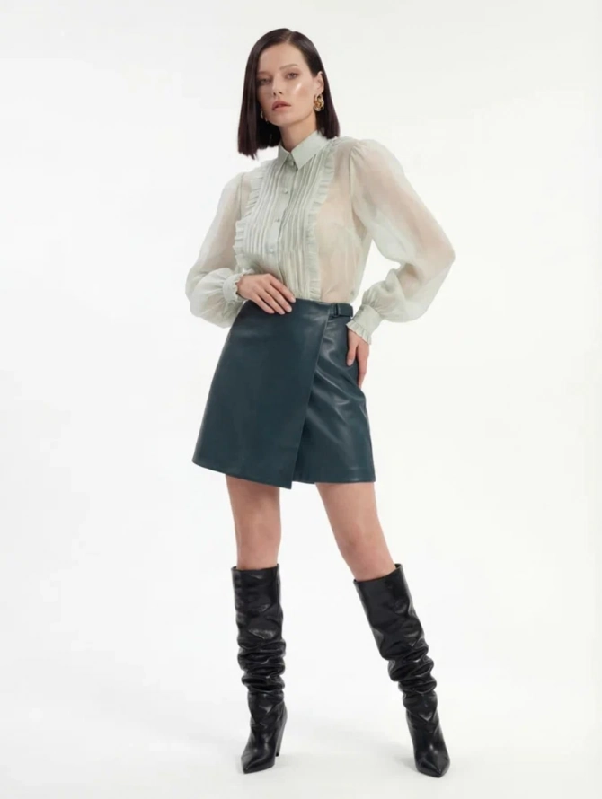 Юбка на запах из эко-кожи OD-1003-2 зеленый