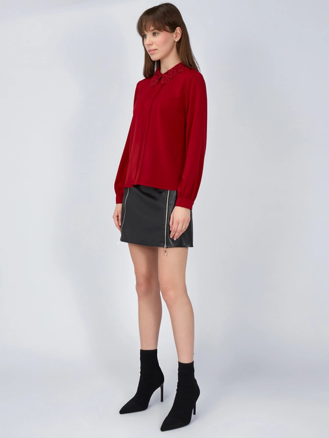 Блузка с кружевным воротником OD-861-3 бордо
