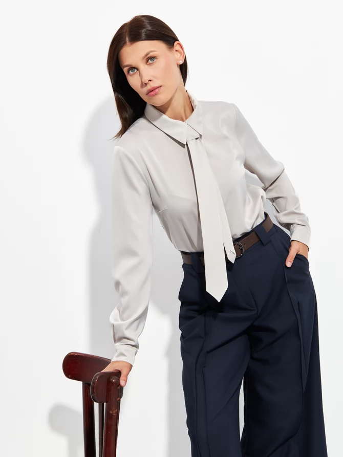 Блузка с галстуком  OD-881-8 серо-коричневый