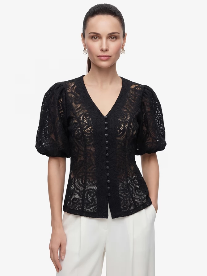 Блузка из кружева с коротким рукавом OD-1038-2 черный