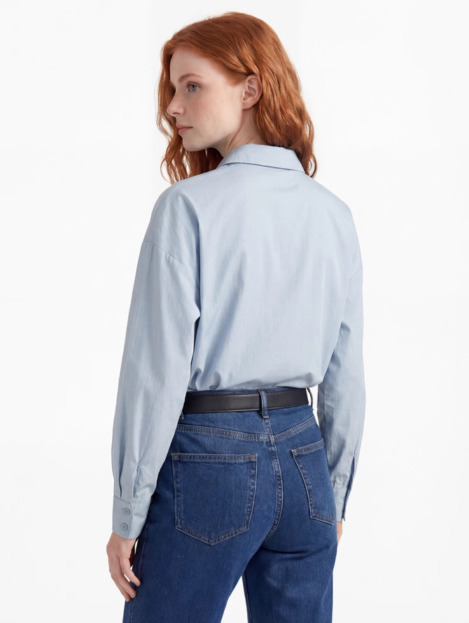 Рубашка со складками OD-880-2 серо-голубая