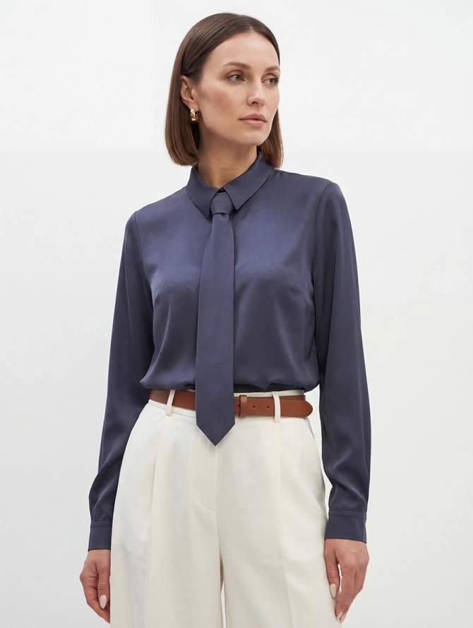 Блузка с галстуком графит