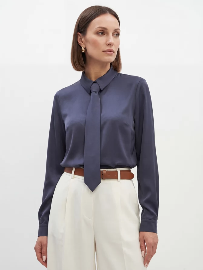 Блузка с галстуком графит