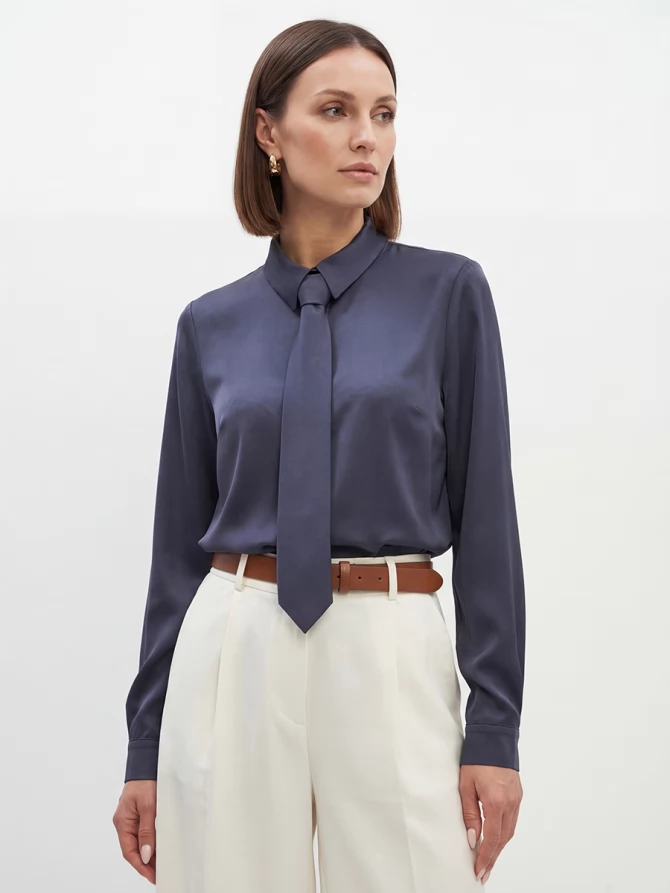 Блузка с галстуком графит