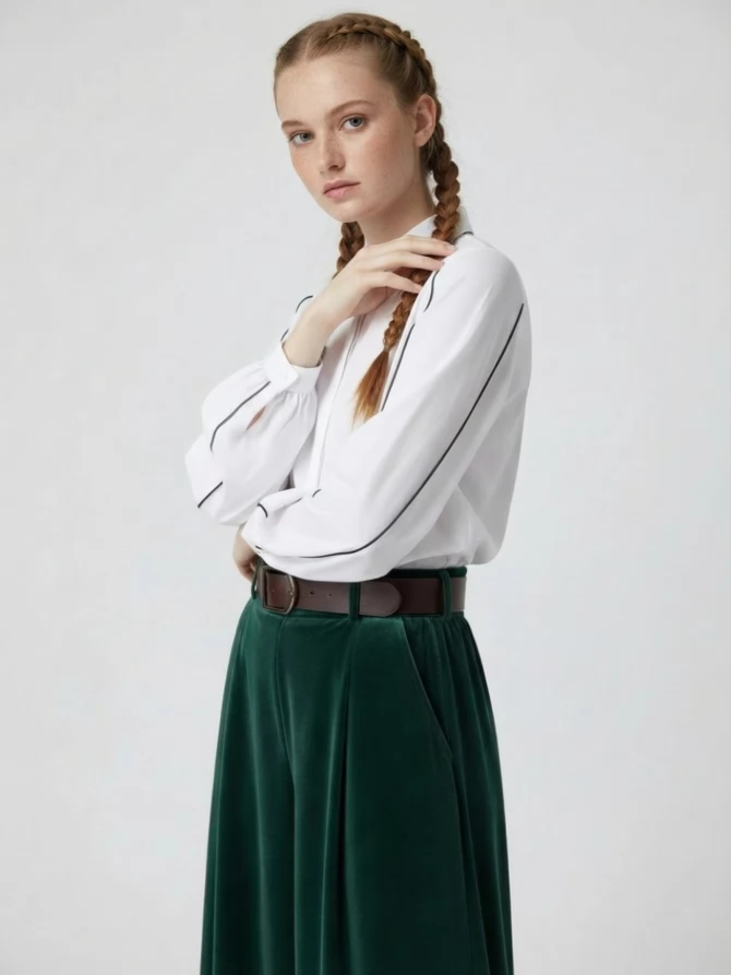 Блузка с контрасной строчкой OD-871-1 белый